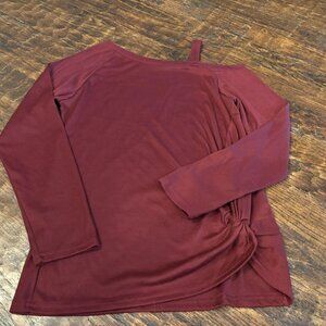 New Cold Shoulder Top Long Sleeve Casual Shirts Twist Knot Top Tunic Wine Sz M